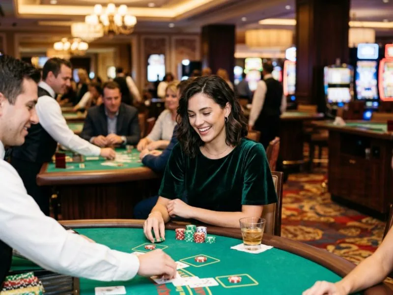 Charming woman in an elegant casino, representing Bingo Bonanza Philippines.